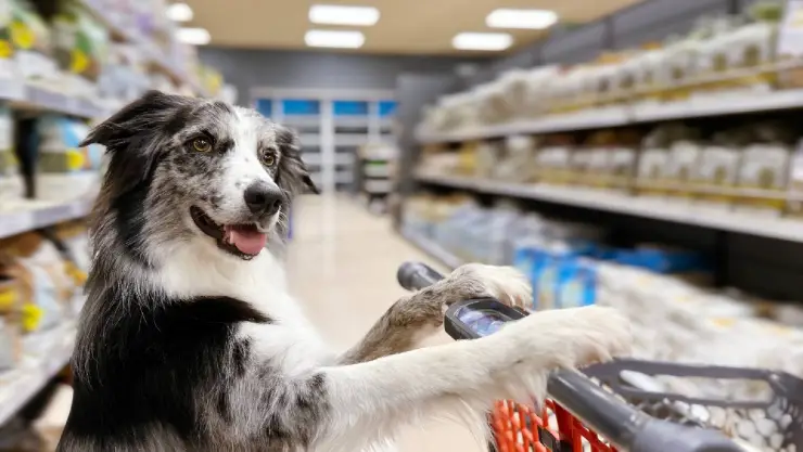 un perrito en una tienda de supermercado