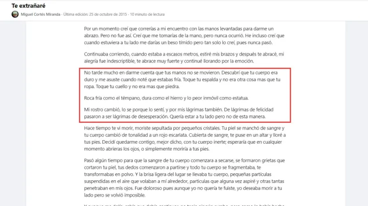 “Te extrañaré" es otro de los poemas del presunto feminicida de Iztacalco en el que habla sobre un cuerpo frío e inmóvil