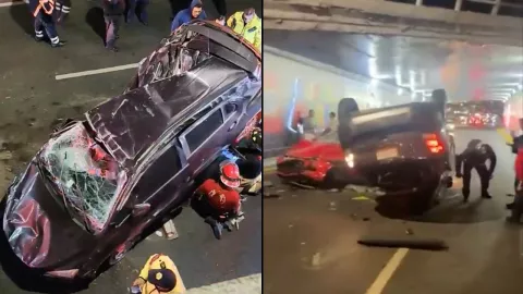 Accidente en Viaducto: Un auto vuelca y otro termina destruido en la CDMX