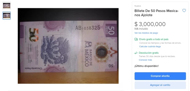 Billete de 50 pesos por 3 millones