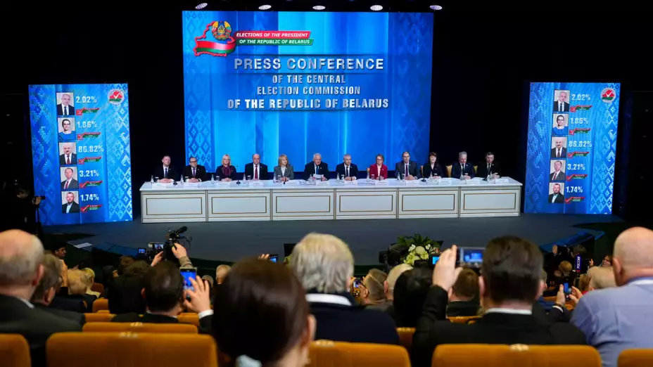 Conferencia sobre resultados de elecciones presidenciales en Bielorrusia.
