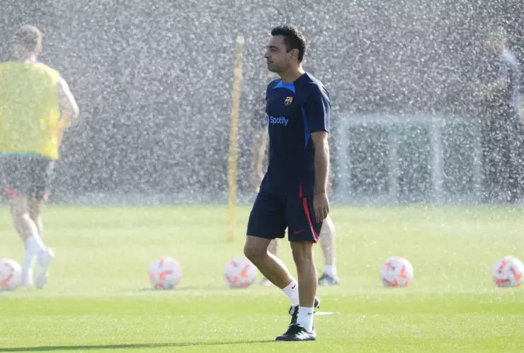 Xavi Hernández en el entrenamiento del Barcelona