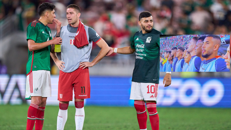 Santiago Ormeño hablando con Edson Álvarez en el México vs Perú