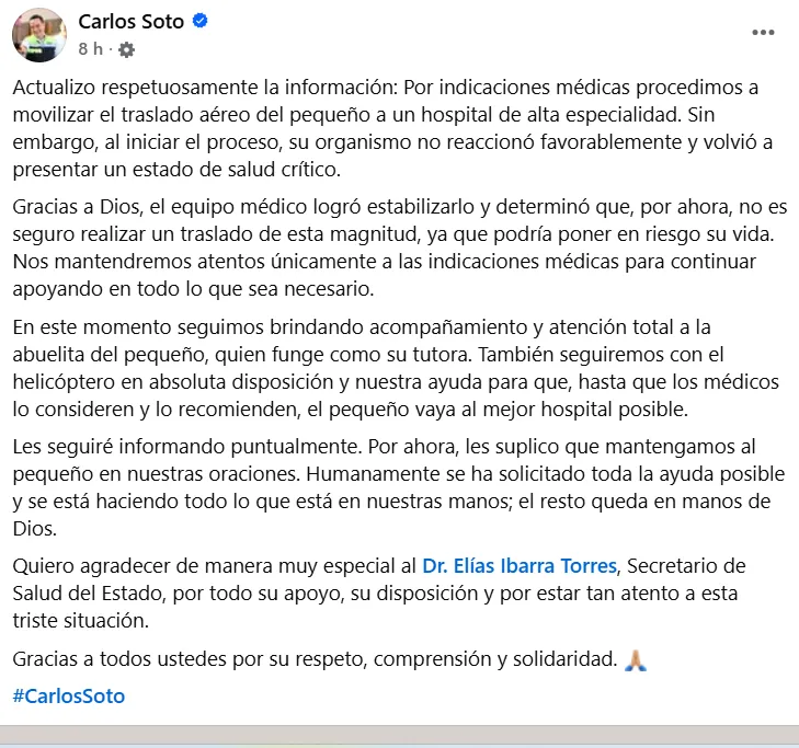estado de salud menor accidente en Zamora