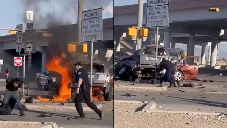 Choque e incendio en El Paso