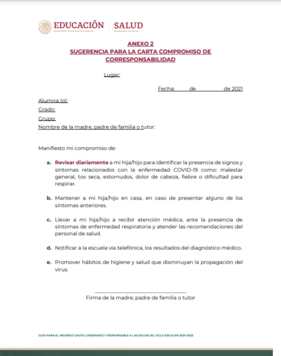 ¿sabes Como Llenar La Carta Compromiso Para El Regreso A Clasesemk 2321