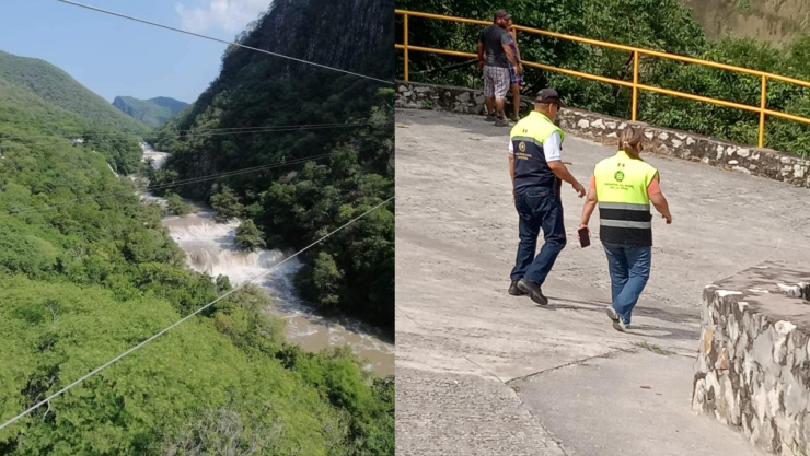 guía turístico cae de una tirolesa en cascada de Micos en San Luis Potosí