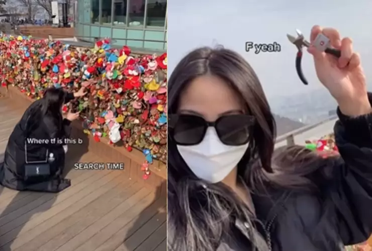 Mujer viaja para romper candado del amor.