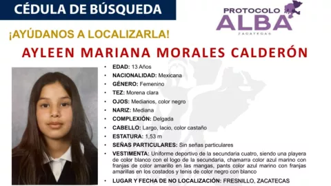 Alerta AMBER Zacatecas Desaparece Ayleen Mariana Morales Calderón de 13 años; esto es lo que se sabe