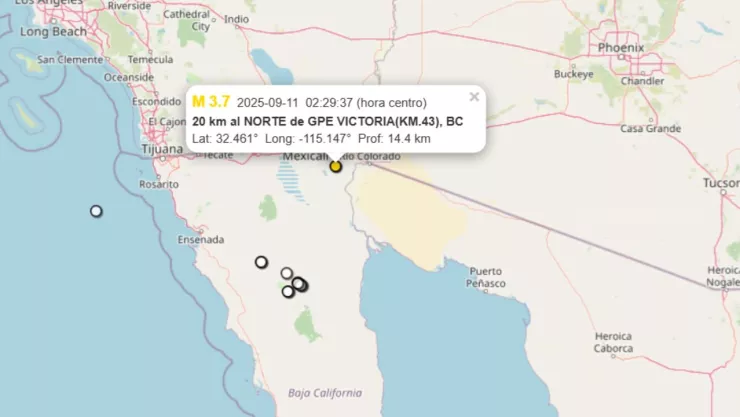 Sismo de magnitud 3.7 sacude Guadalupe Victoria: 11 movimientos registrados en Baja California en las últimas 24 horas