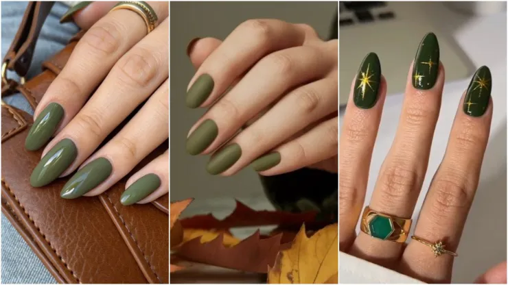 diseños de uñas verde oliva