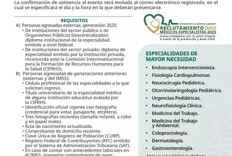 IMSS lanza convocatoria para médicos especialistas: requisitos y registro