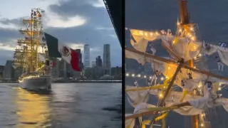 Video del buque Escuela Cuauhtémoc choca en Puente de Brooklyn el sábado 17 de mayo de 2025 (VIDEO)