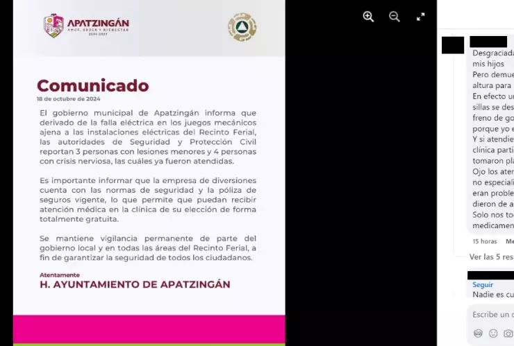 Personas lesionadas tras accidente en juego mecánico fueron atendidas.