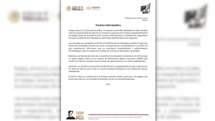 tarjeta informativa emitida por el issste sobre la larga espera en el hospital de xalapa