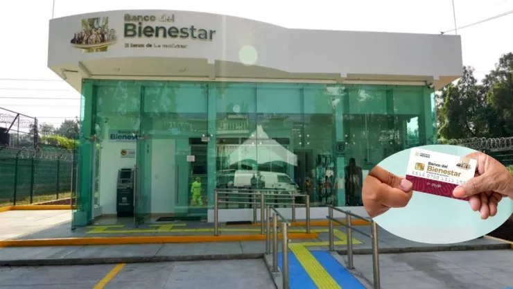 La sucursal del Banco de Bienestar acompañada con la tarjeta de la beca Benito Juárez.