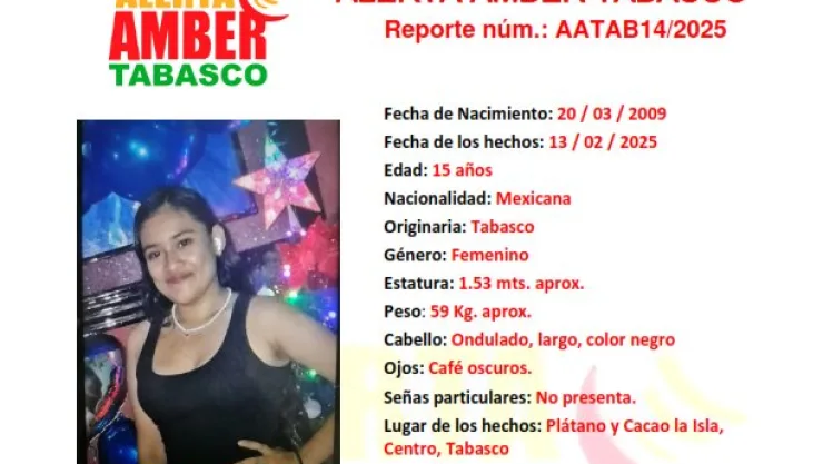 ALERTA AMBER TABASCO: Fátima Itchel desapareció en Centro