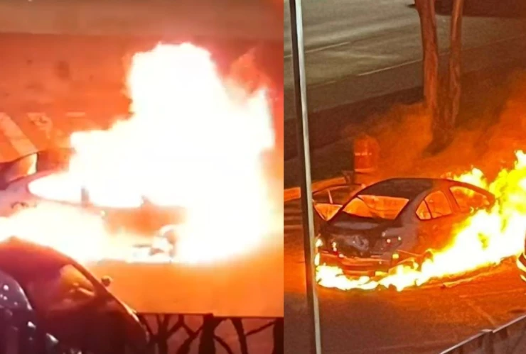 Incendian automóvil con restos humanos frente al Complejo de Seguridad C5 en Puebla