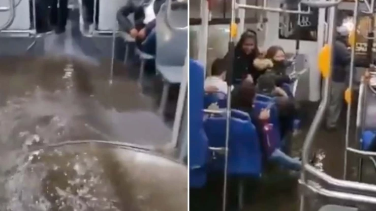 Se hizo viral una grabación que captó como la unidad del trolebús en avenida Tláhuac fue cubierta por el agua.