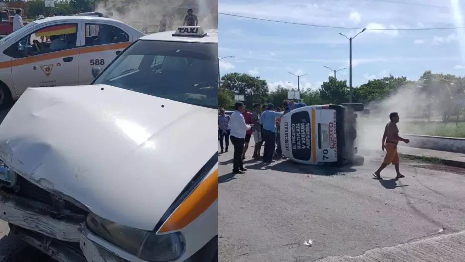 Trágico accidente entre combi y taxi en Chetumal este sábado 7 de septiembre deja varios herido.jpg