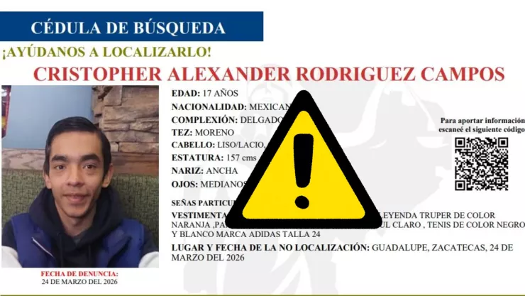 Desaparecidos en Zacatecas: Reportan desaparición de Cristopher Alexander Rodríguez Campos de 17 años en Guadalupe; esto se sabe