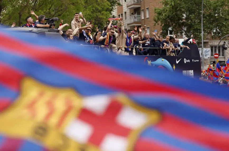 Jugadores de Barcelona en el festejo