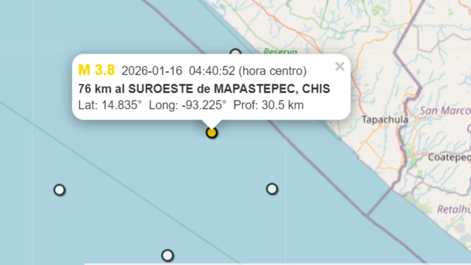 Un sismo de magnitud 3.8 se registró la madrugada de este 16 de enero de 2026