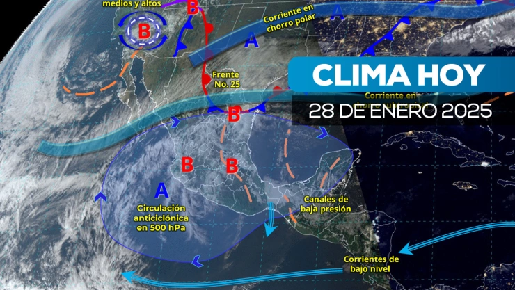 clima en México altas temperaturas en el centro y sur, lluvias con tormentas en el sureste y nieve en el norte.