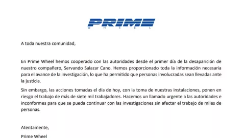 Comunicado de Prime Wheel en Tijuana tras el platón