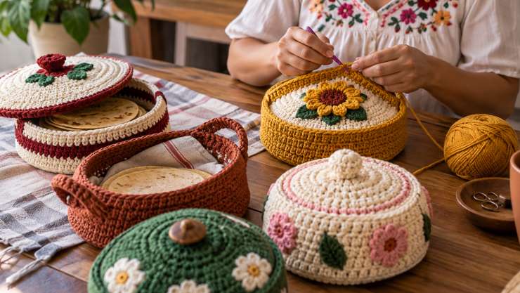 4 tortilleros de crochet fáciles para mantener calientes tus tortillas