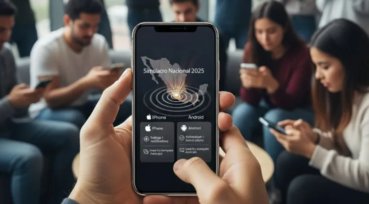 personas en el celular activando la alerta sísmica simulacro nacional 2025