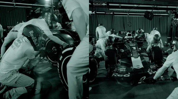 Red Bull cambia neumáticos en la oscuridad
