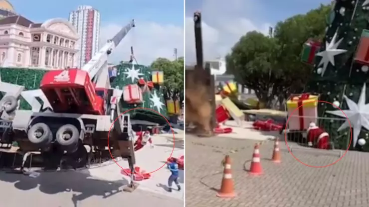 VIDEO: Grúa se vuelca al montar árbol de Navidad en Brasil: deja un muerto y un herido