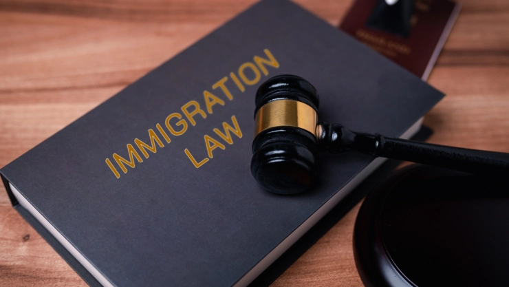 Un mazo sobre un tomo de la ley de inmigración estadounidense.