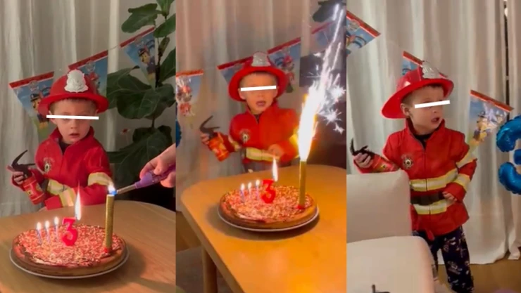 Niño se asusta con pastel