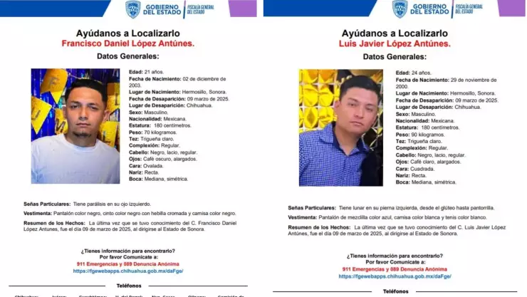 Dos jóvenes de Sonora desaparecieron
