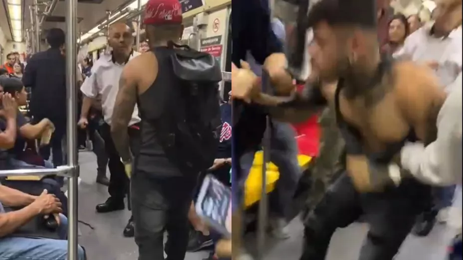 Fuerte VIDEO | Captan a guardia de seguridad y pasajero peleando en vagón del Tren Eléctrico