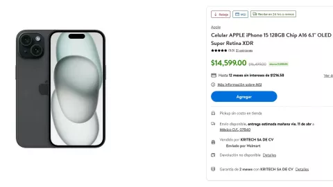 La oferta que Walmart publicó para el iPhone 15