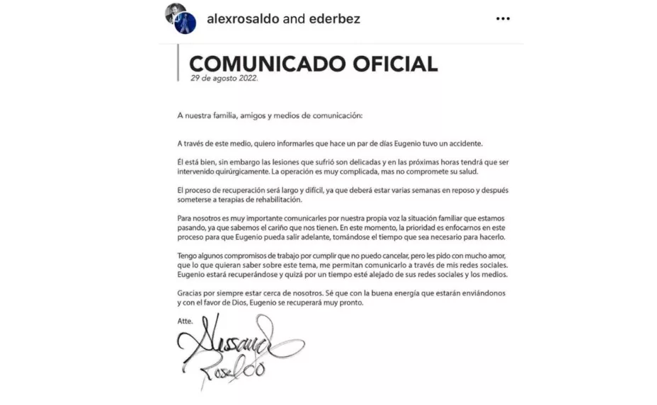 Eugenio Derbez sufre accidente, lo operan y necesitará rehabilitación.