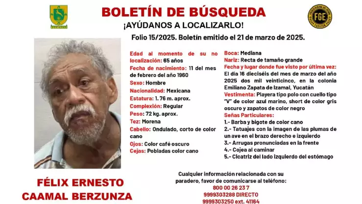 ¡Atención! Activan boletín de BÚSQUEDA tras desaparición de Félix Caamal en Yucatán