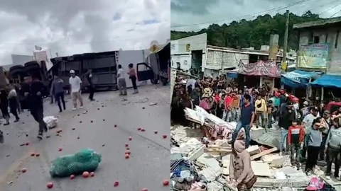 VIDEO: Tráiler se queda sin frenos y embiste a vehículos y locales en Chiapas