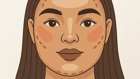 El iluminador en rostros redondos debe aplicarse de forma vertical