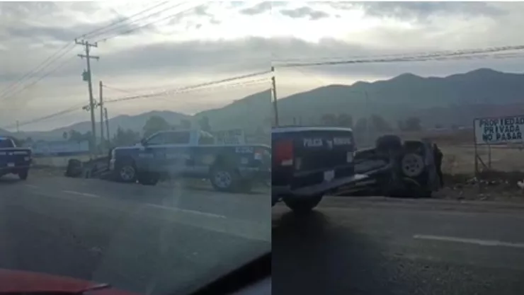 Patrulla volcada en Tijuana