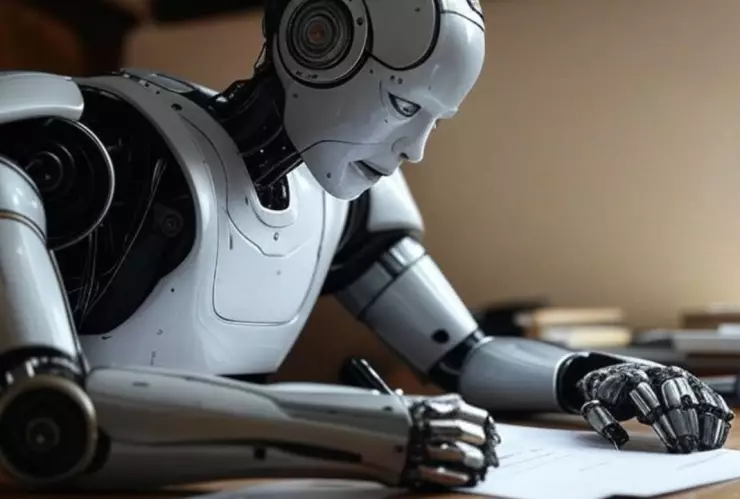 Un robot de inteligencia artificial escribiendo