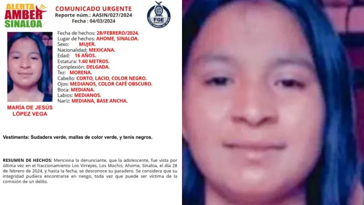 Alerta Amber María de Jesús López vega Sinaloa