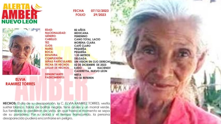Alerta Amber Elvia Ramírez Torres Nuevo León 82 años