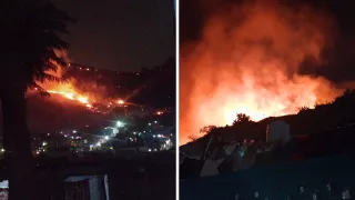 El fuego amenaza viviendas en las faldas del cerro