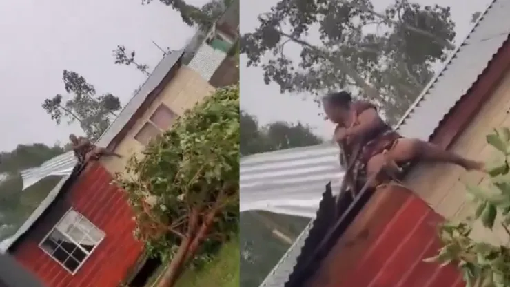 Mujer se enfrenta a Huracán Beryl