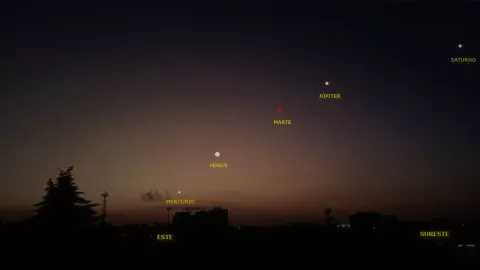 Alineación de 5 planetas y conjunción con la Luna en junio