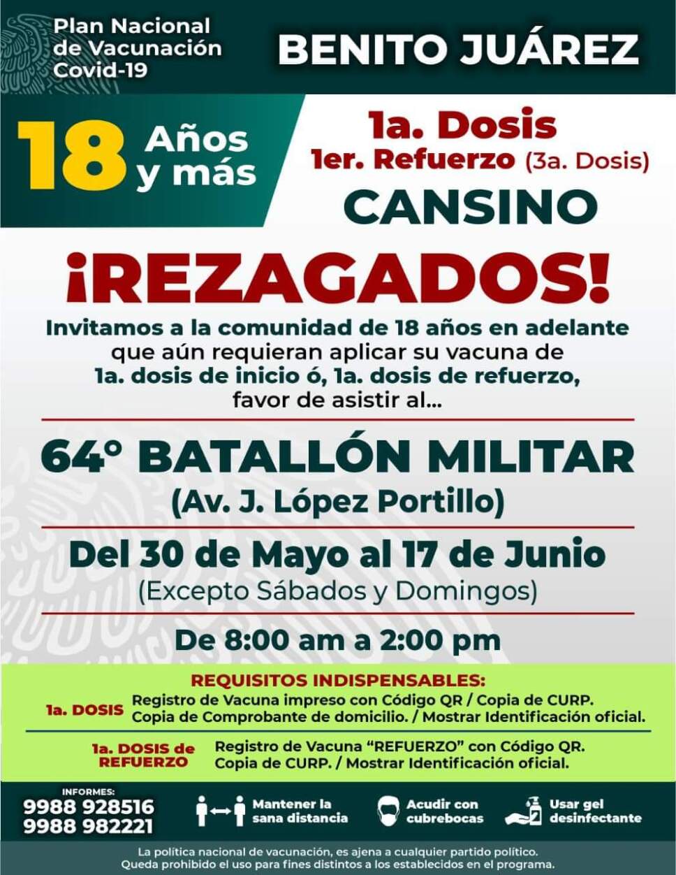Anuncian jornada de vacunación para rezagados en Cancún